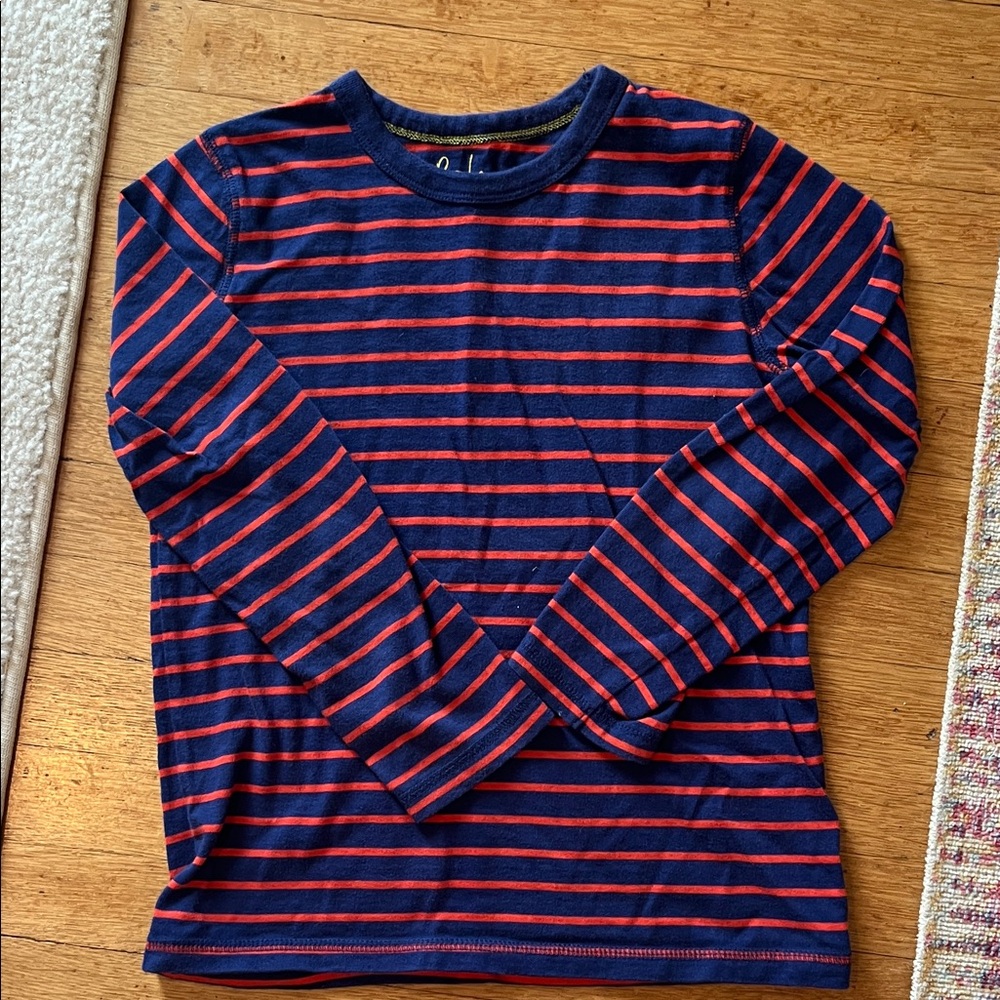 Boden Kids Navy and Red Striped Long Sleeve Tee
